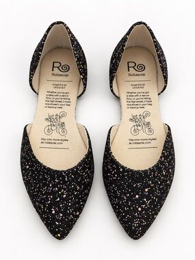Rollasole Glitter D’Orsay Flats Womens Size Small 5.5-6 Black Sparkle Shoes